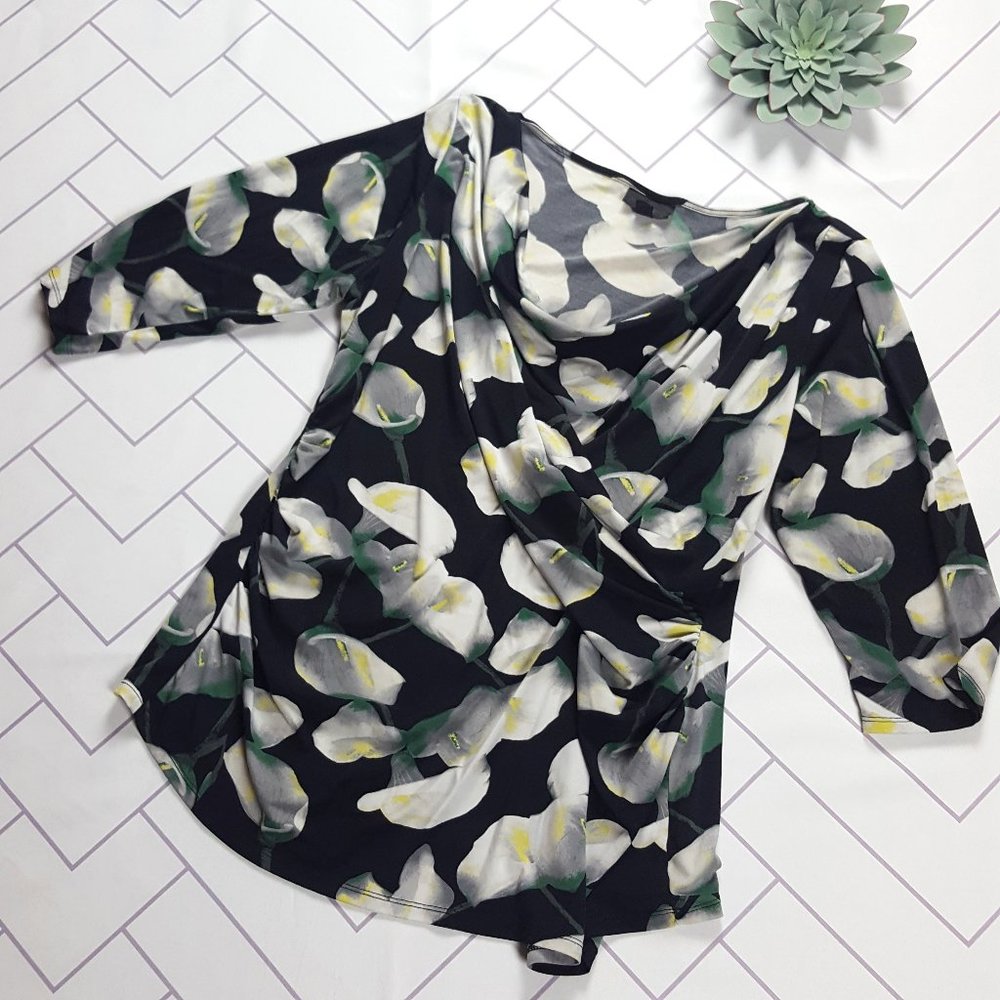 Worthington Watercolor Floral Career Faux Wrap Top